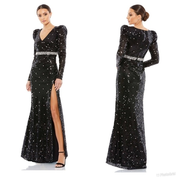 Mac Duggal Womens Sequined A Line Gown - Picture 1 of 10